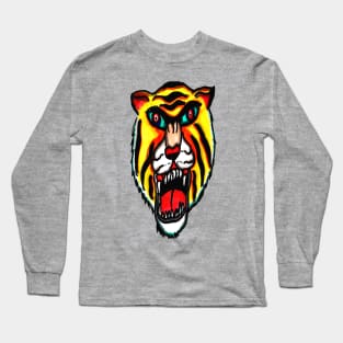 Psychadelic Fierce Tiger Head Design Tattoo Long Sleeve T-Shirt